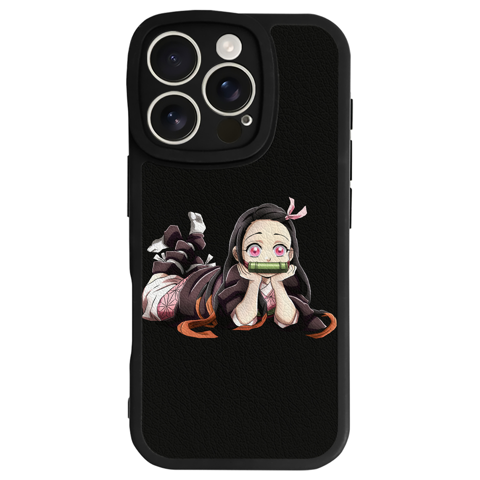 （画像用） 鬼滅の刃（きめつのやいば）竈門 禰󠄀豆子／かまど ねずこ Kamado Nezuko 【iPhone 16シリーズ対応】シリコンスマホケース（レザー調） 材質：シリコン